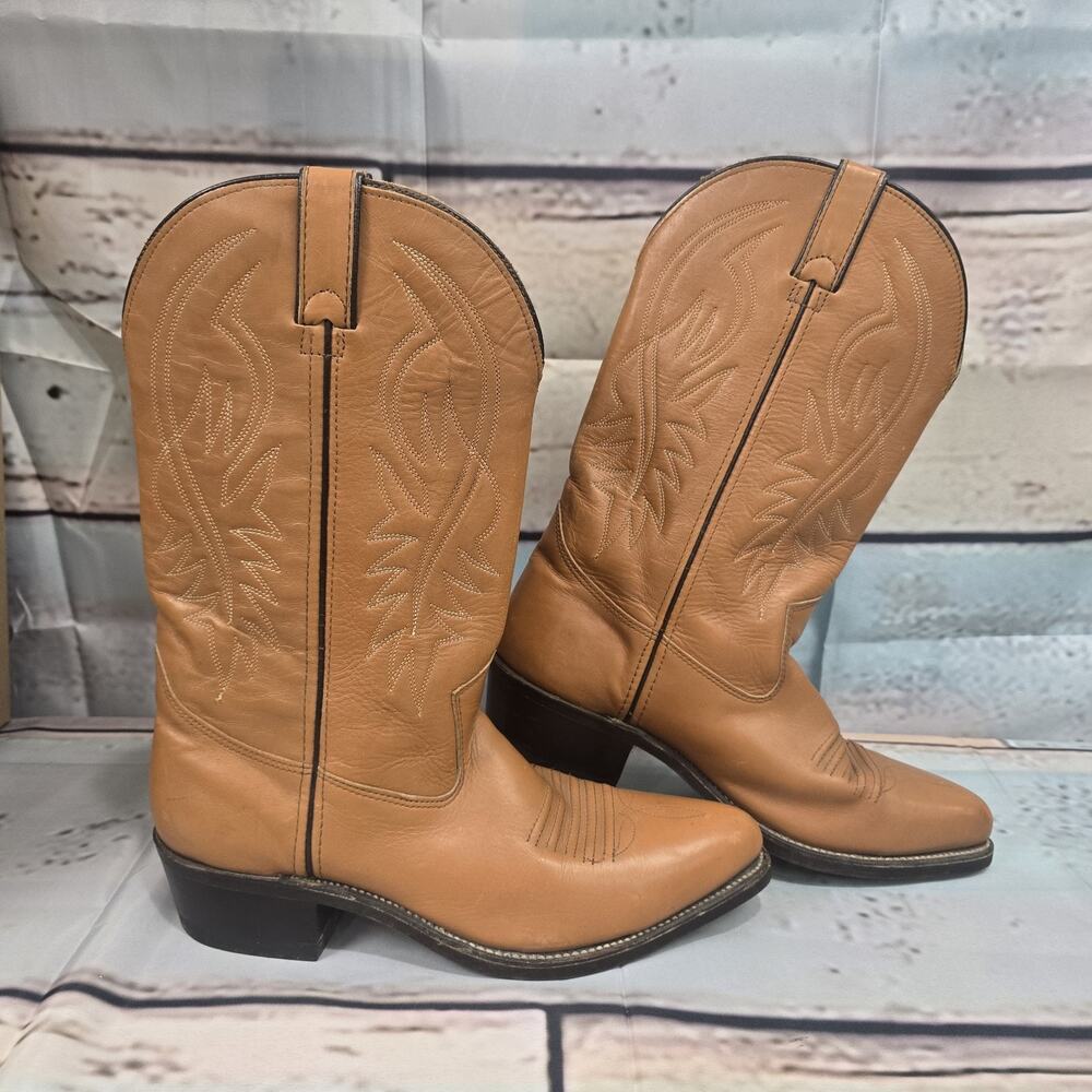 Double H Men's Cowboy Western Boots Tan Leather Round Toe Size 10 D Pull On